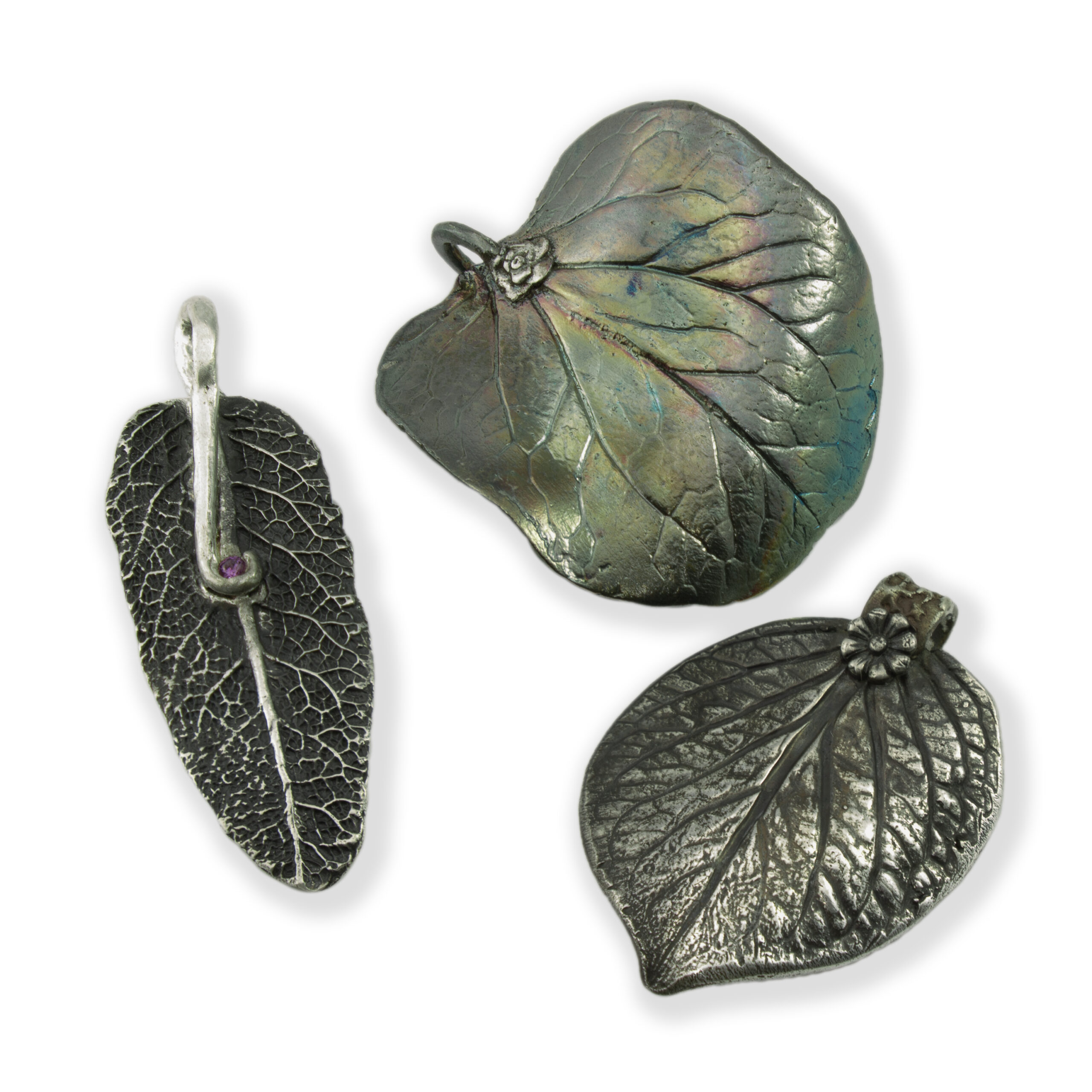 three pendant leaves on a white background