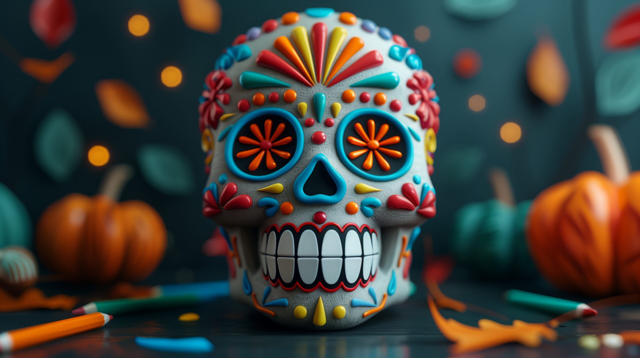 colorful skull on a table