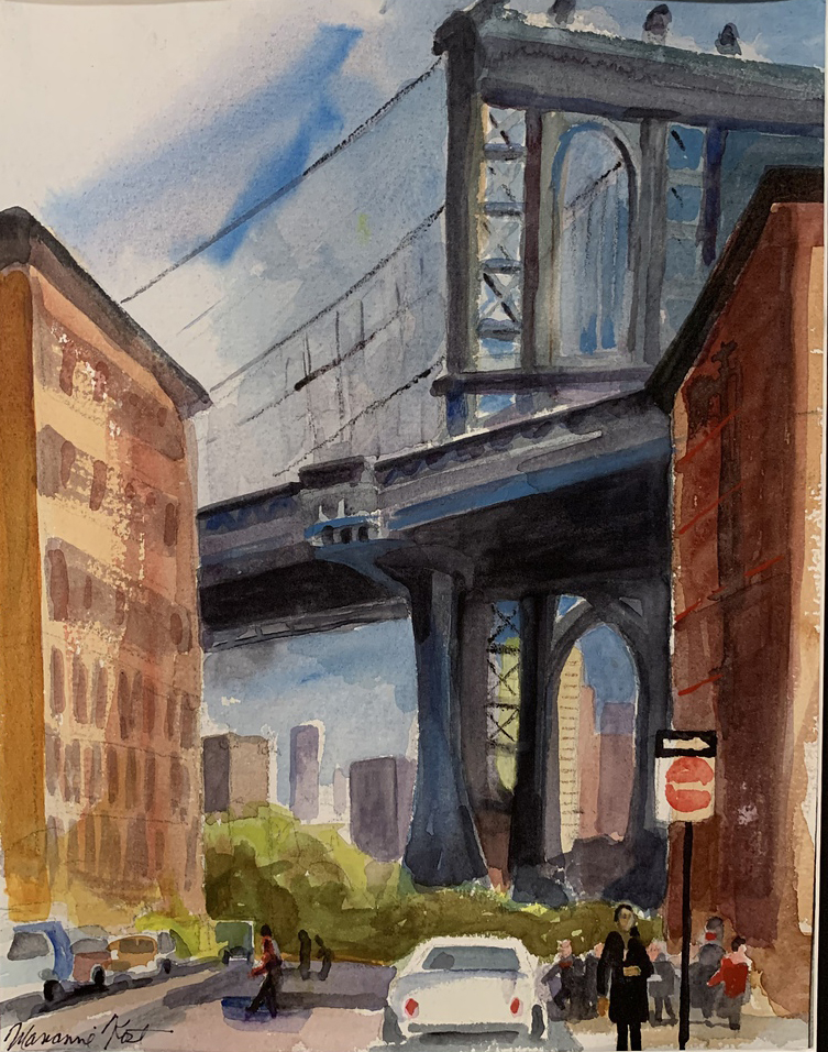 watercolor painting of a bridge