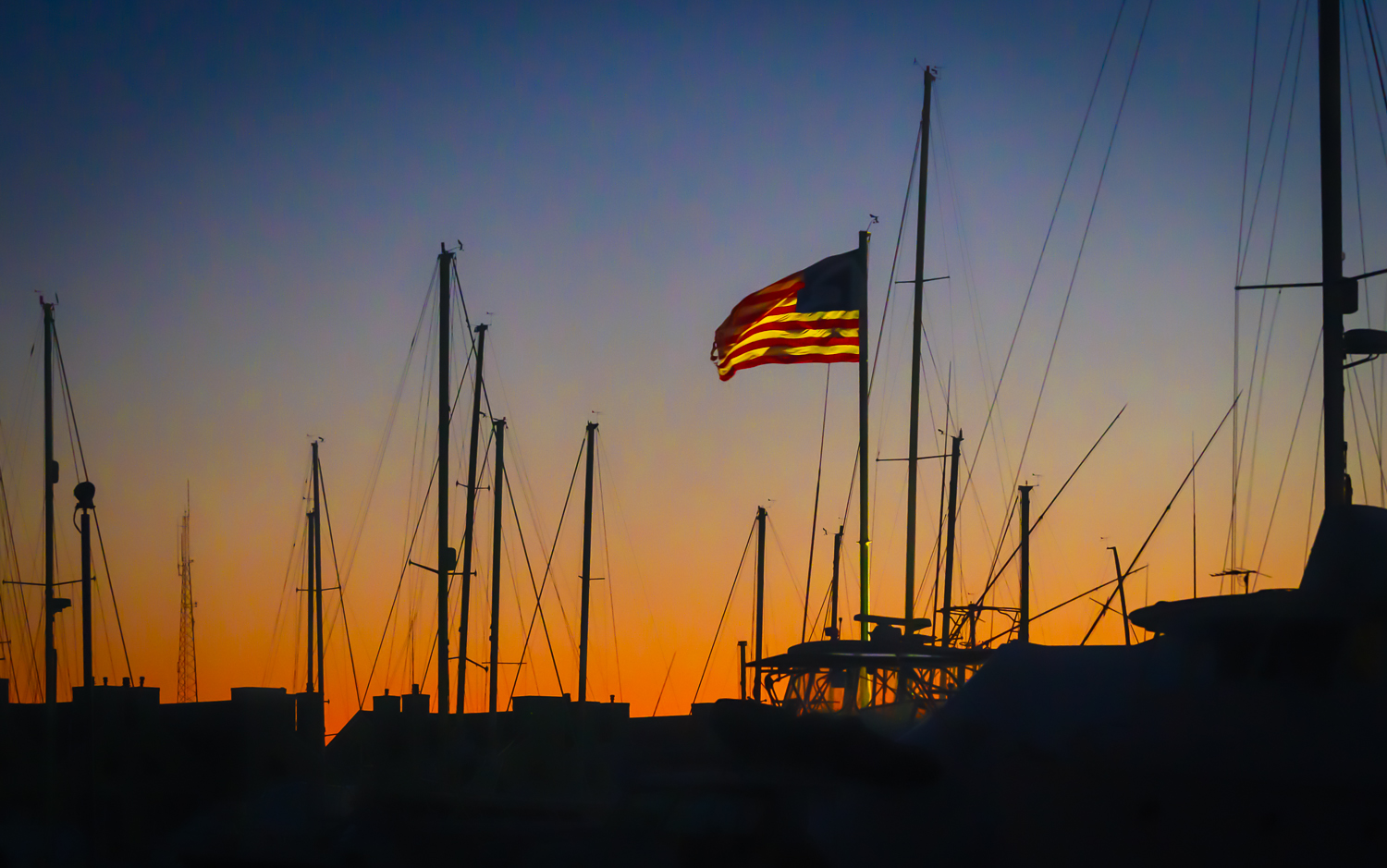 American flag in the sunset